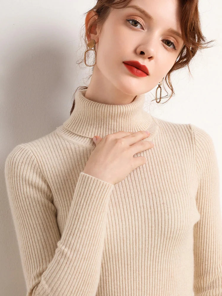 Women Turtleneck Sweaters Casual Soft Cashmere Pullovers Elastic Jumpers Knit Slim Basic Sweater For Women Winter 2023