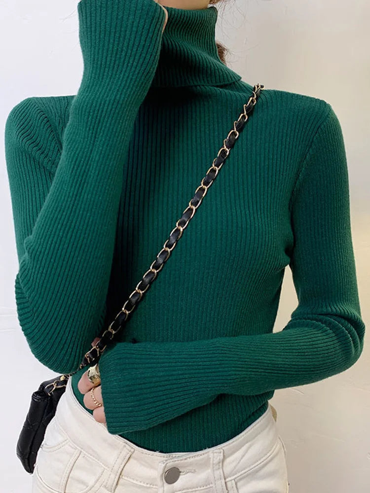 Women Turtleneck Sweaters Casual Soft Cashmere Pullovers Elastic Jumpers Knit Slim Basic Sweater For Women Winter 2023