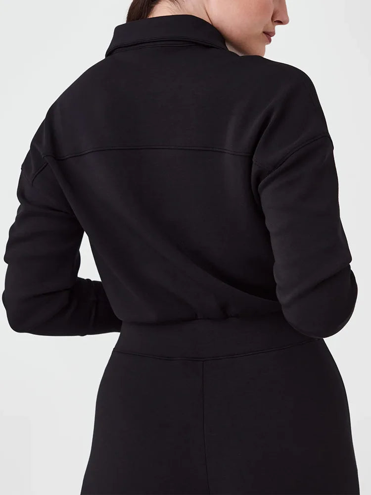 Wide Leg Technical Fleece Jumpsuit Women Elastic High Waist One Piece Casual Zipper Long Sleeve Jumpsuits Autumn Winter
