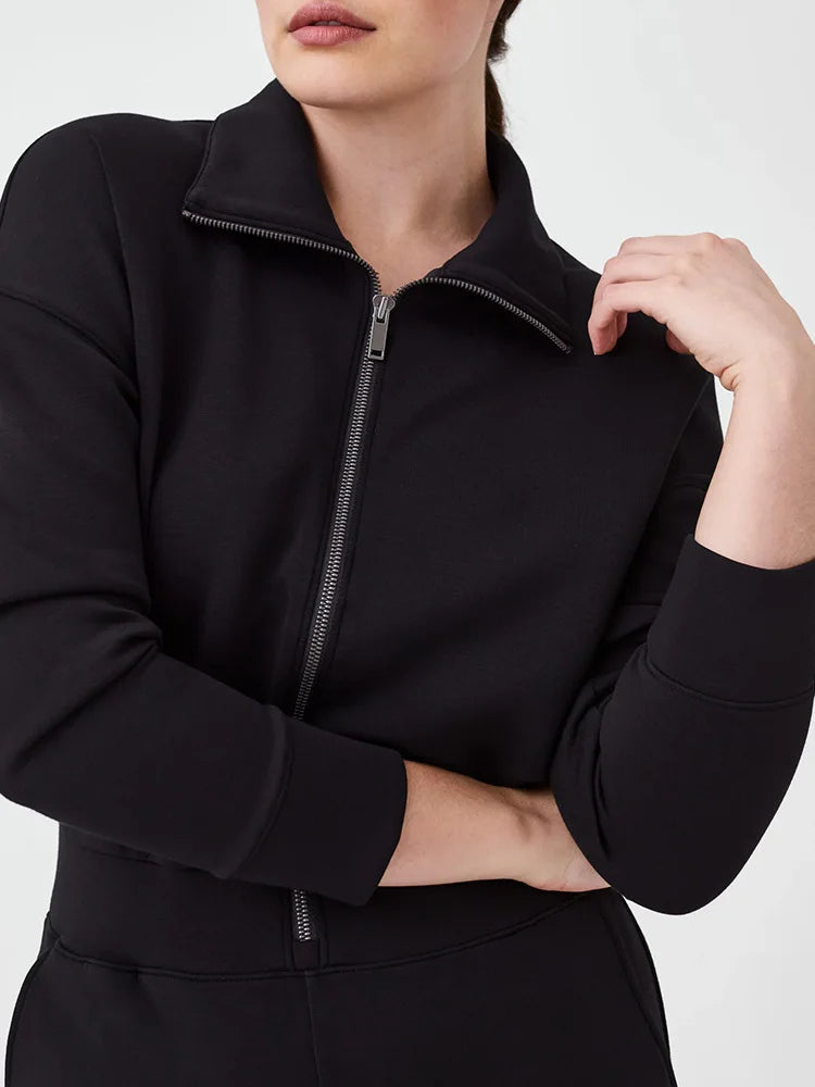 Wide Leg Technical Fleece Jumpsuit Women Elastic High Waist One Piece Casual Zipper Long Sleeve Jumpsuits Autumn Winter