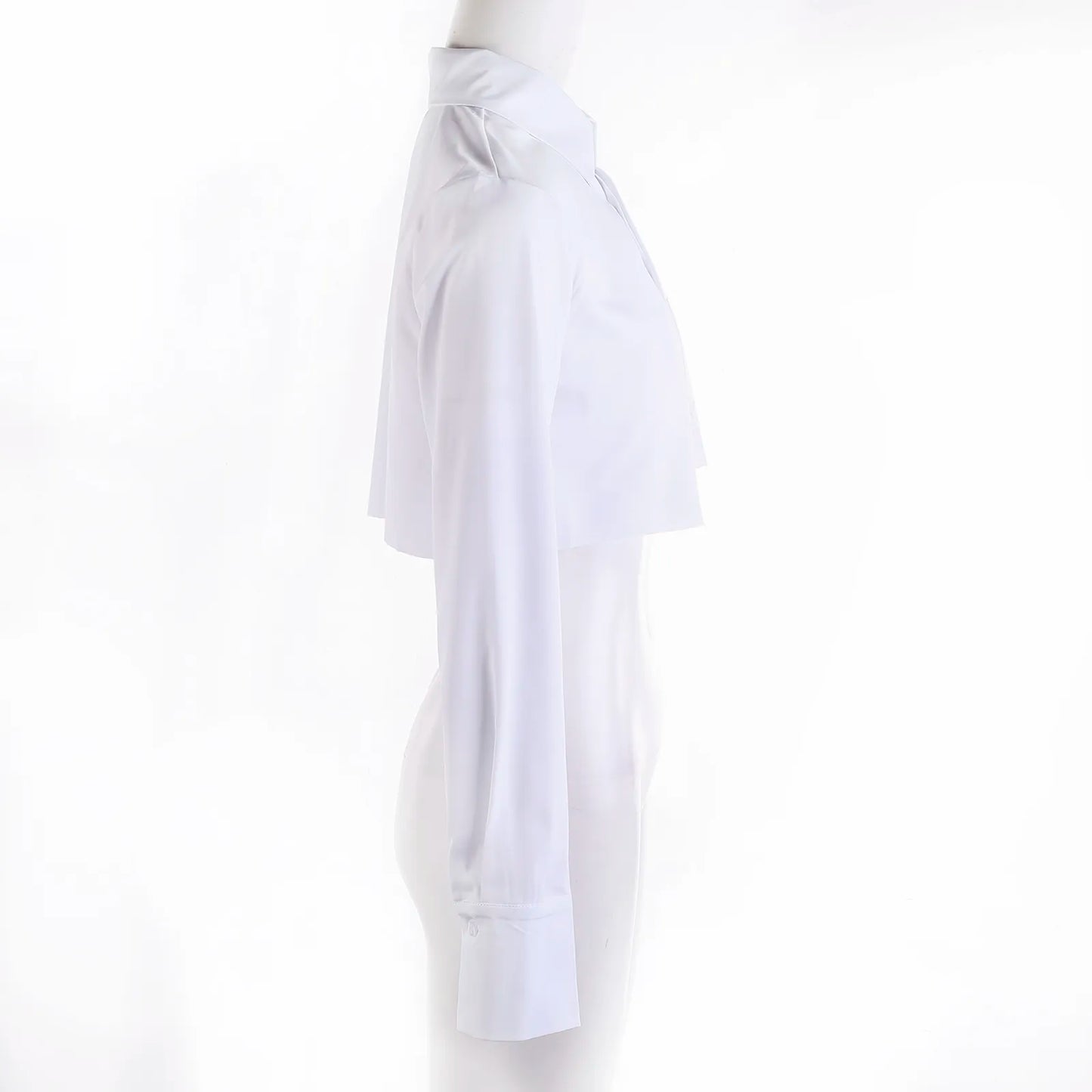 Women Crop Shirt,Turn Down Collar Exposed Navel Solid Color Irregular Design Spring Clothing