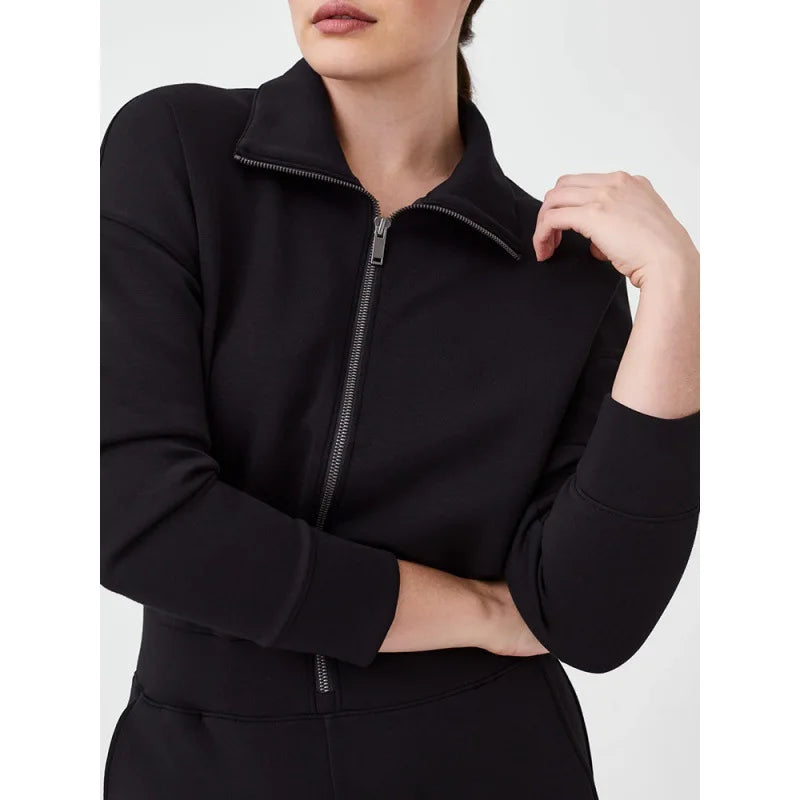 Wide Leg Technical Fleece Jumpsuit Women Elastic High Waist One Piece Casual Zipper Long Sleeve Jumpsuits Autumn Winter