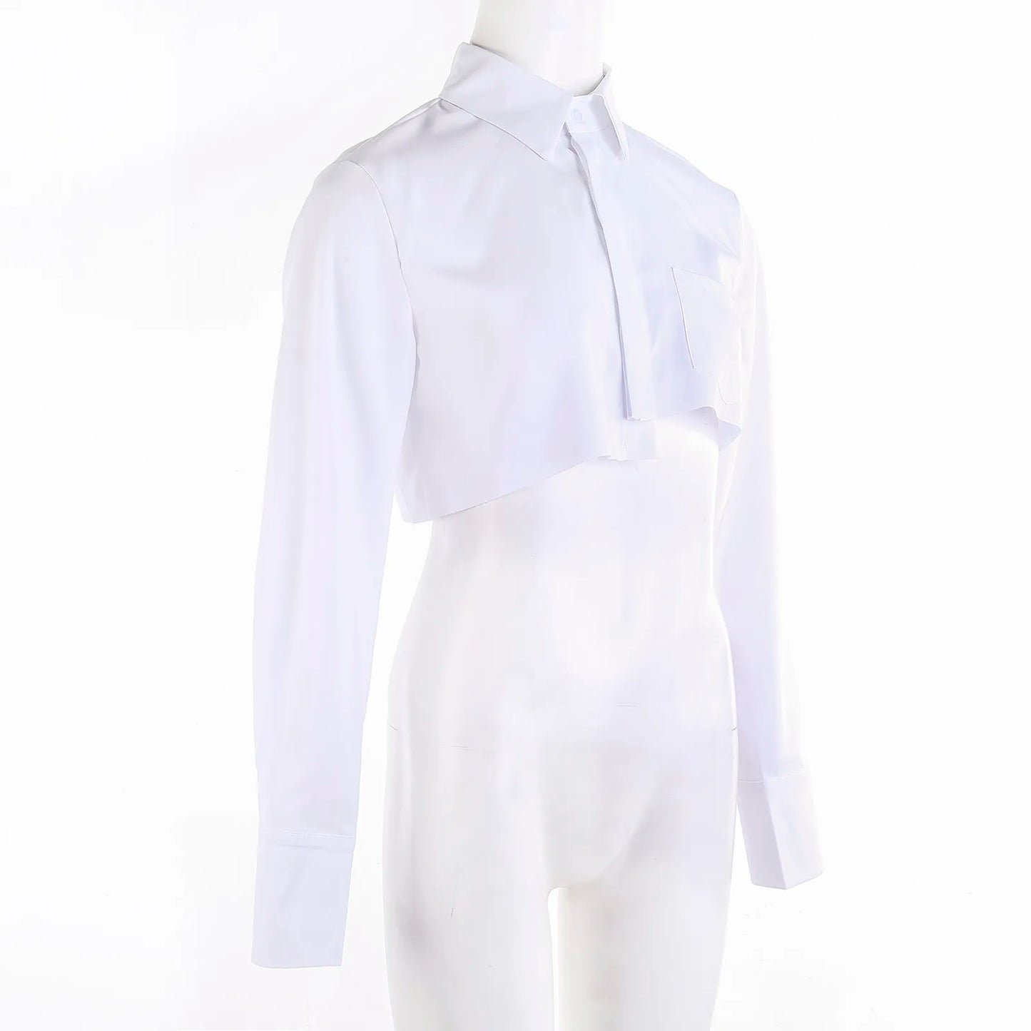 Women Crop Shirt,Turn Down Collar Exposed Navel Solid Color Irregular Design Spring Clothing
