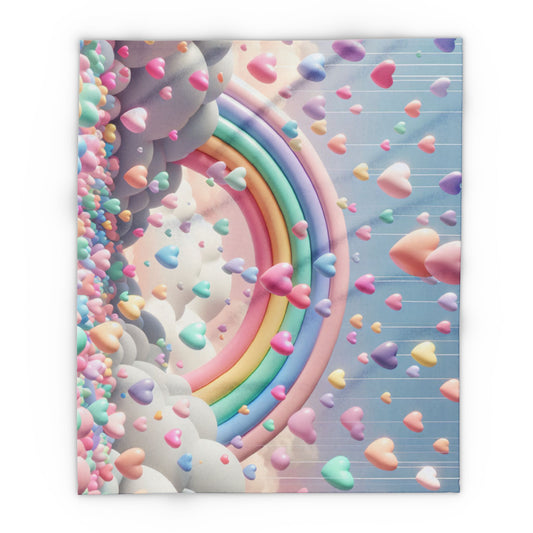 Colorful Heart Rainbow Fleece Blanket - Cozy Love Gift for All Occasions