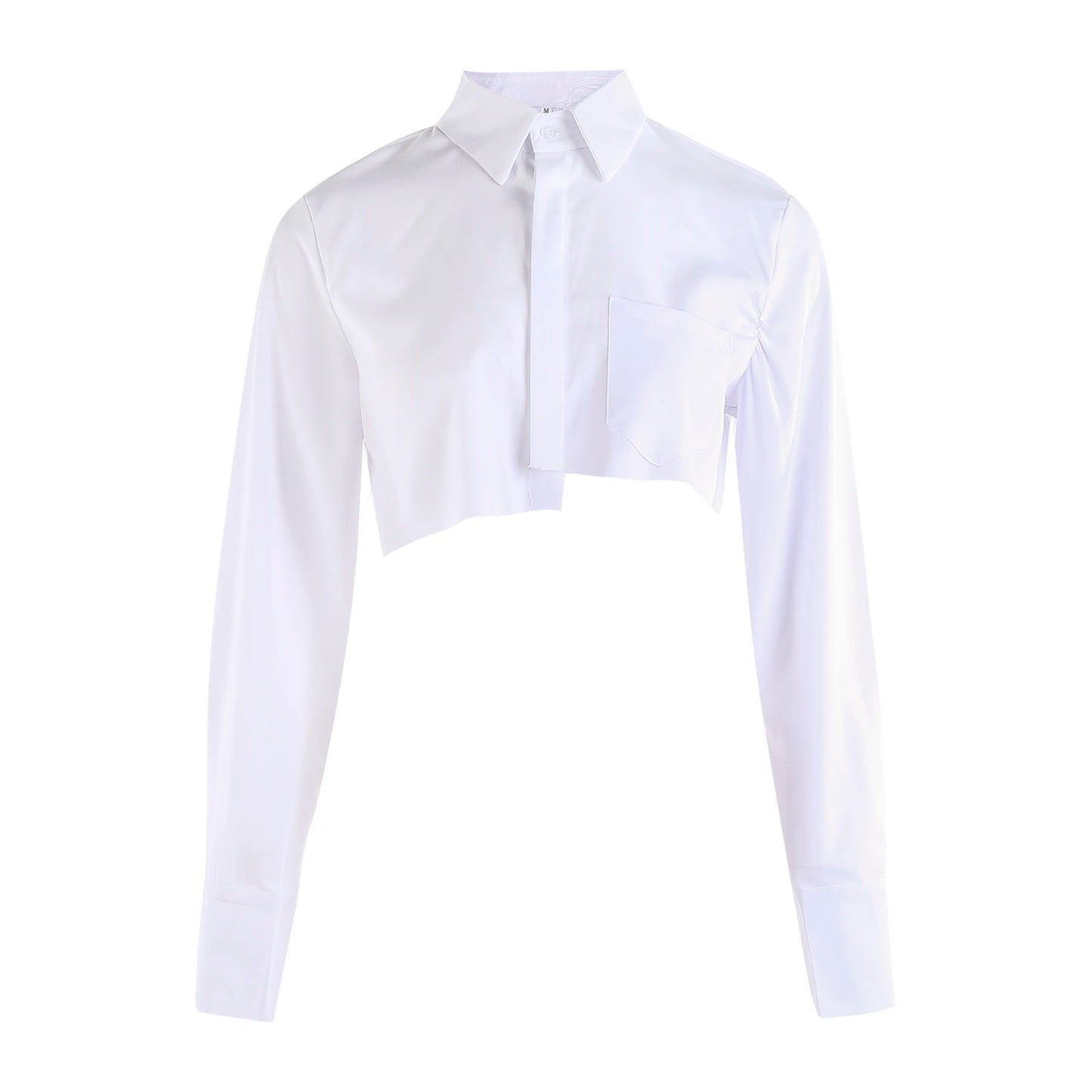 Women Crop Shirt,Turn Down Collar Exposed Navel Solid Color Irregular Design Spring Clothing